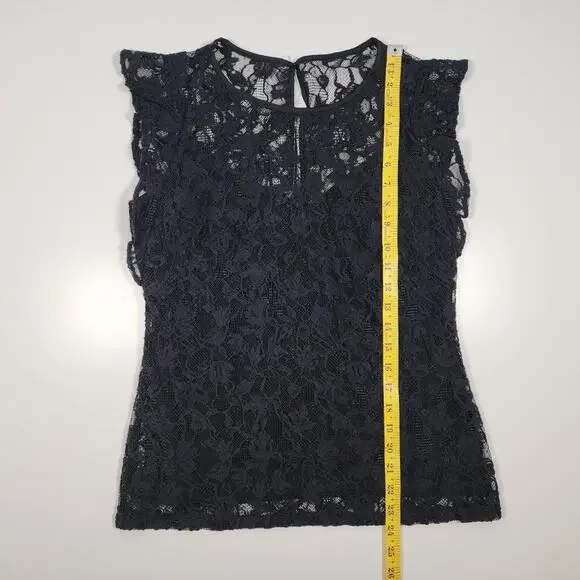 NWT WHBM Lace Blouse Black Size 2 Sheer Feminine Romantic Top - Picture 4 of 14
